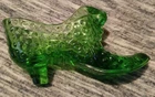 Vintage Fenton Cat Head Emerald Green Daisy Glass Slipper Boot 6”