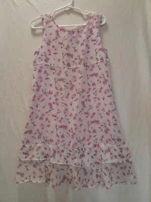 Girl XS Cherokee Dress Sleeveless Pink Chiffon With Ruffles, Neck Ties - Image 1 of 4