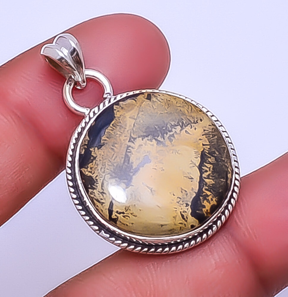 Honey Dendritic Opal - Mexico Gemstone 925 Sterling Silver Pendant 1.56