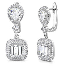 925 Sterling Silver Square Teardrop CZ Drop Dangle Earrings, 1.15"