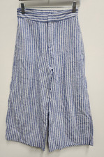 LC Lauren Conrad Womens Linen Blend Wide Leg Pants Size 2 Blue Striped Cropped