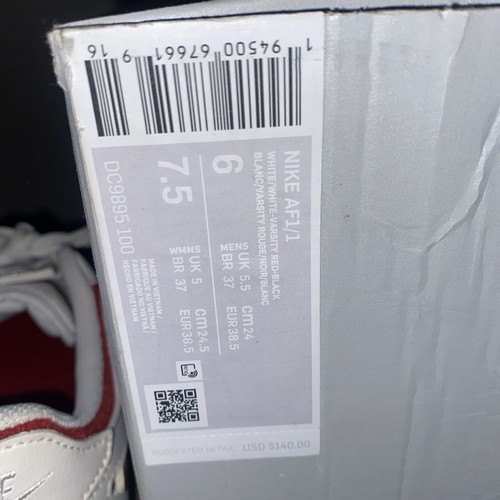 Nike Air Force 1/1 White Red Velcrow DC9895-100 Men’s Sz 6 / Wmns Sz 7.5 No Lid - Picture 9 of 10