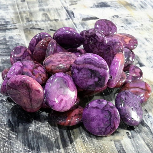 Natural Crazy Agate, Flat Round, Purple, 20x6-7mm, 20pce strand,Free postage. - Picture 4 of 4