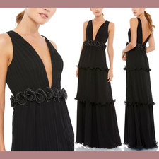 NWT $398 IEENA Mac Duggal [ 4 ] Rosette Ruffle Layered Rosette Dress Gown G1526