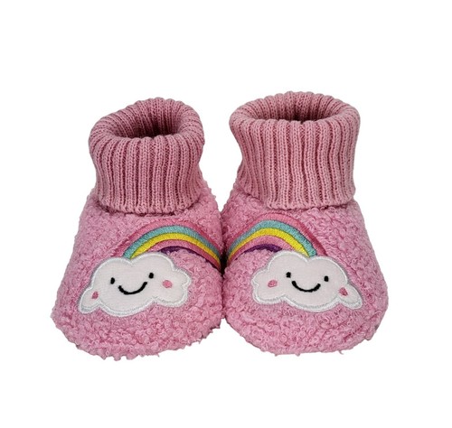 Pink Fuzzy Slippers With Cloud & Rainbow Design - Toddler Size 5 - Wonder Nation - Picture 7 of 12