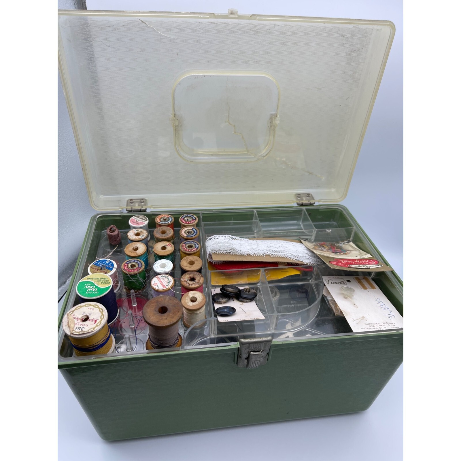 Vintage Wilson Mfg Wilhold Retro Green Plastic Sewing Box with Tray‘S