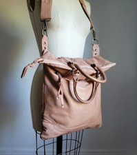 Maurizio Taiuti Beige Nude Leather Large Bag W/ Detachable Cross Body Strap