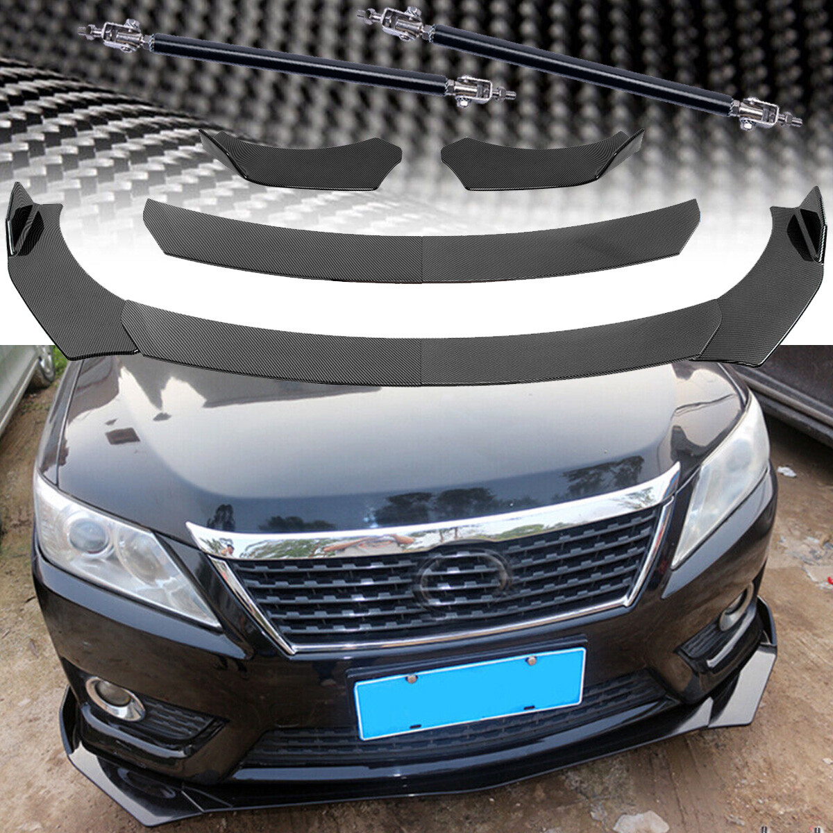 For Toyota GR Corolla Carbon Fiber+Front Bumper Lip Splitter Spoiler Strut Rods