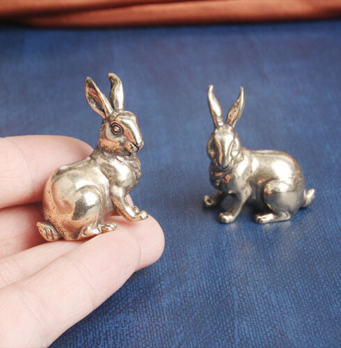 1 par de estatuillas de conejo de latón macizo estatua de conejo pequeño 35*38 mm estatuilla de animal - Imagen 3 de 8