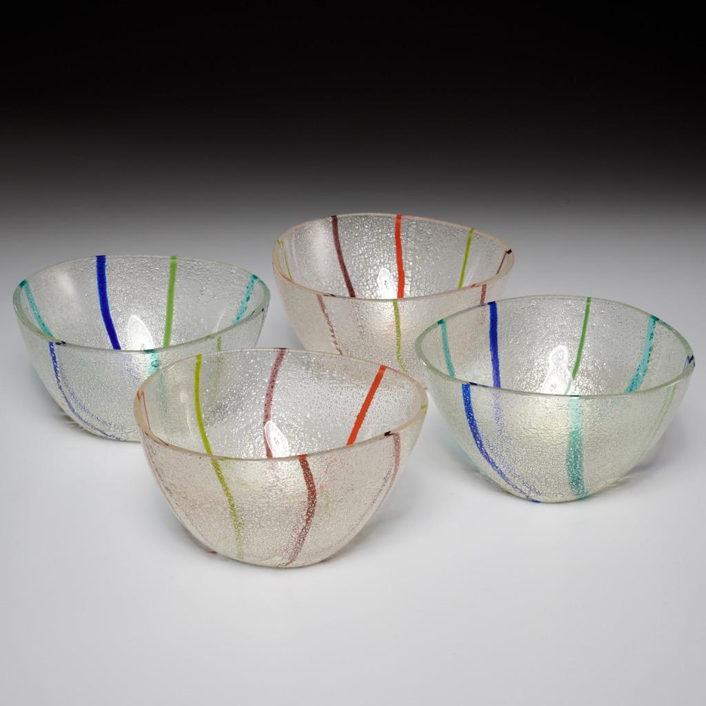 Mizusaki Japanese Hand Blown Art Glass Colorful Cereal Soup Pasta