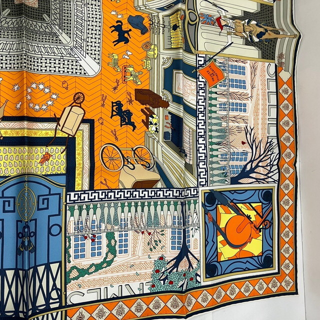 Hermes Scarf Carre 90 Objets De Curiosite Silk 100 Orange