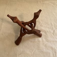 Vintage Hand Carved Wooden Folding Bowl Holder Stand Alligator Snake Wood