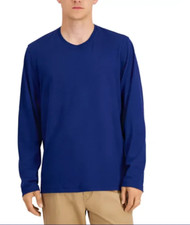 40 Alfani Men's Long Sleeve Crew Neck Supima Cotton Blend T-Shirt, Blue, XL