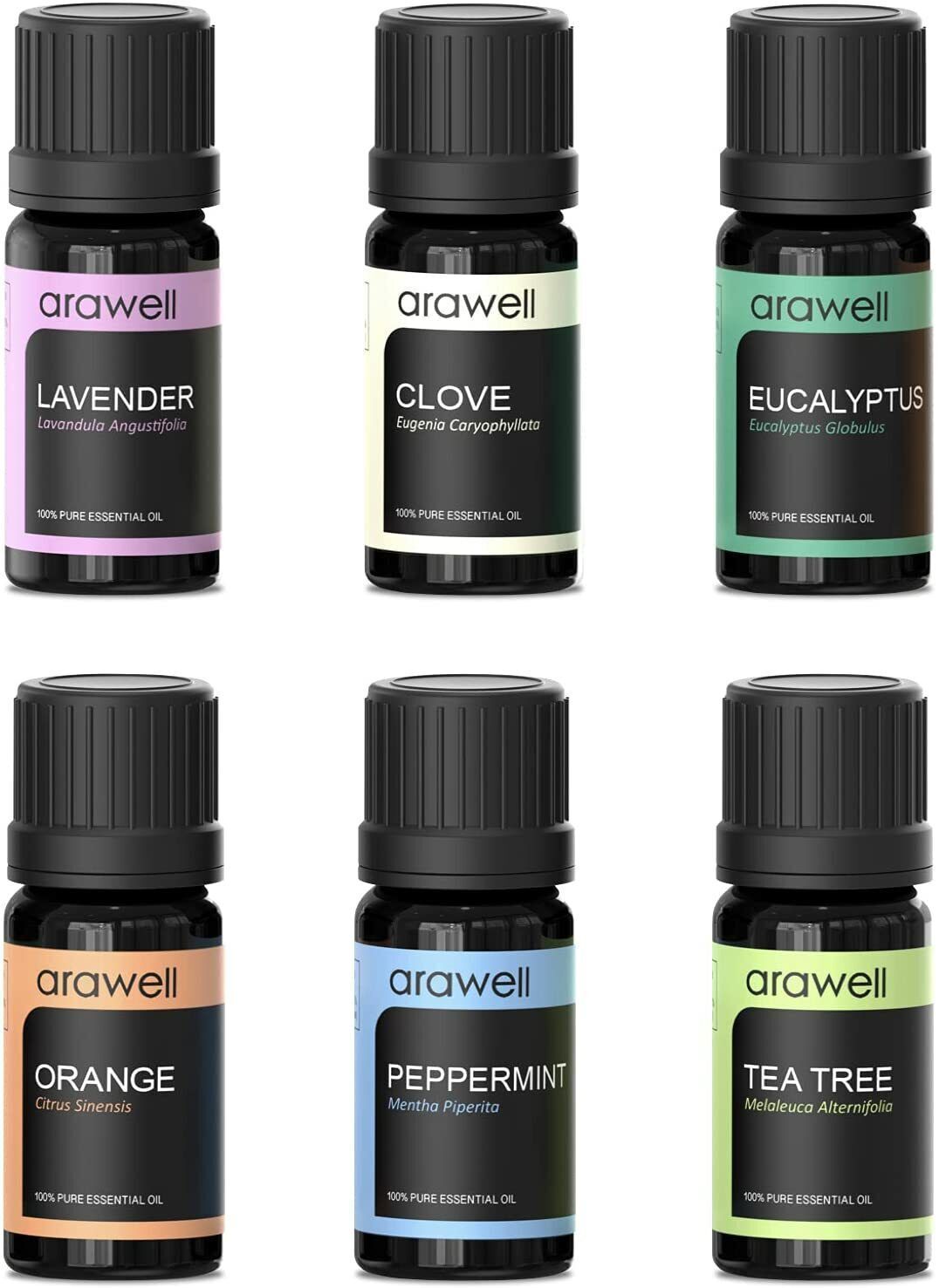 Top 6 Essential Oils Set Lavender Peppermint Eucalyptus Tea Tree Clove Orange