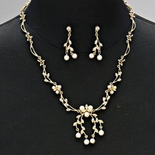 Bridal Wedding Pearl  Crystal Rhinestone Necklace Earrings Jewelry Set DC03