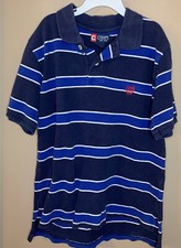 Boy's Chaps Size S 8-10 - Blue Striped Short Sleeve Polo Shirt Top - CP