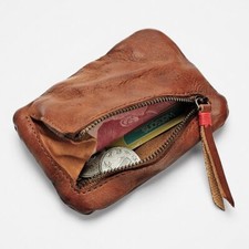 Vintage Genuine Leather Coin Purse Card Holder Wallet Clutch Zipper Change Bag