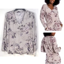 Linea Donatella Comfort Zone Printed Hacci Pajama Top Purple Violet Ch Size New