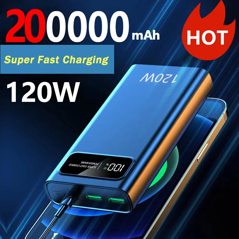 デジタルディスプレイ付きパワーバンク,200000mAh, 120W 200000mAh 120W Power Bank Super Fast Charging Digital Display for