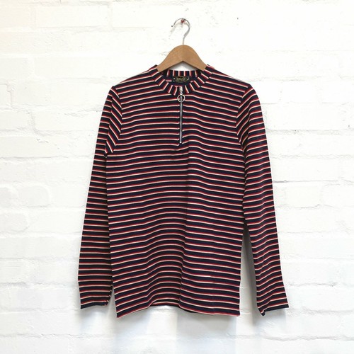 Navy Striped Zip Neck Jumper by Run and Fly Unisex S M L XL 3/4 Zip - Picture 7 of 7