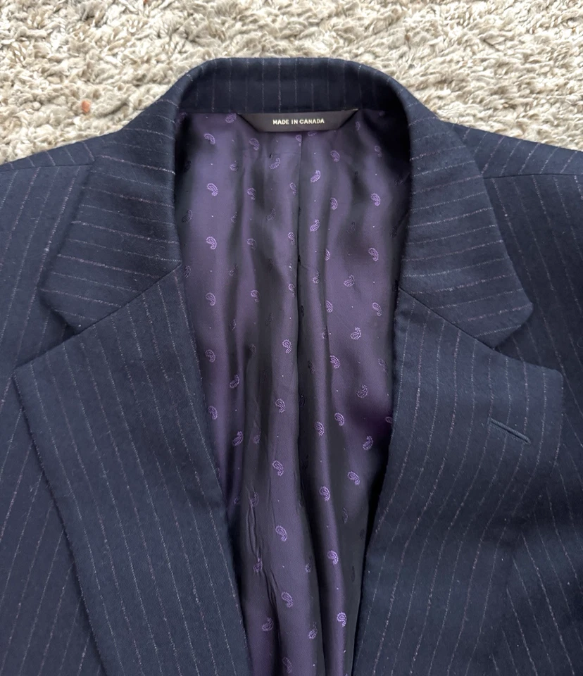 Paul Stuart Recent Suit Jacket Custom Men's 52PR Portly Black Striped Super 130s - Imagem 4 de 4