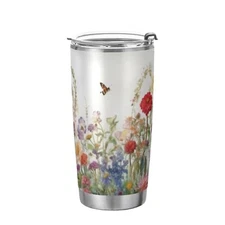 Herb Wildflower Tumbler with Lid and Straw, 12 oz Stainless Steel Tumbler Cup...
