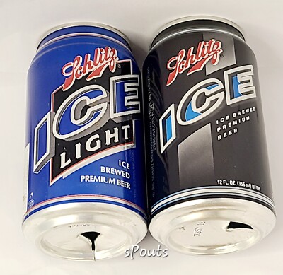 1990's JOS SCHLITZ BLUE LIGHT+BLACK ICE BREWS DETROIT MICHIGAN 2 EMPTY BEER CANS
