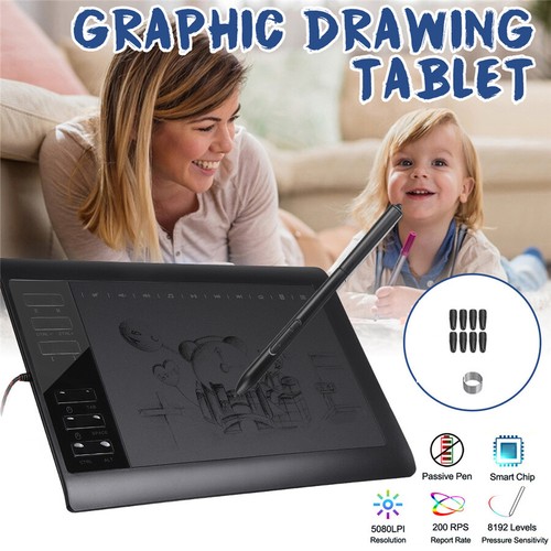 10 x 6inch 8192 Levels Graphic Drawing Tablet Digital Tablet & Drawing Pen Black - Picture 2 of 10