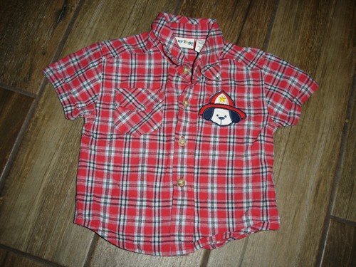 Baby Togs red plaid fire dept dog rescue shirt & KRU jeans set boys 12m months - Picture 6 of 10