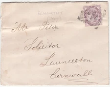QV One Penny Cover: Beaworthy via Okehampton to Launceston, 22-23 October 1896