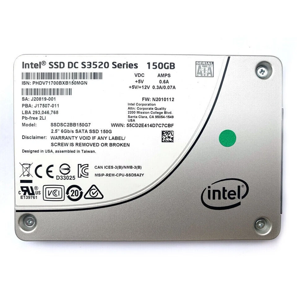 Intel 150GB DC S3520 Enterprise Solid State Drive 2.5" SATA SSD SSDSC2BB150G7 - image 1 of 1