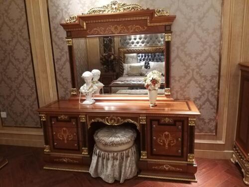 Toeletta in legno massello specchio camera da letto lusso console 2 pz barocco rococò - Foto 1 di 8