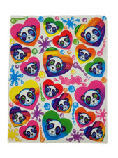 Vintage Lisa Frank Sticker Sheet Panda Bear Rainbow Hearts S162 1990s 4.5x6"