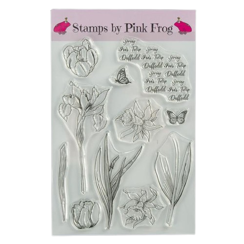 Pink Frog Crafts Spring Flowers A5 Stamp Set Cardmaking Crafting Floral Daffodil
