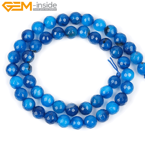 Dark Blue Agate Faceted Round Loose Beads For Jewellery Making Strand 15" UK - Picture 11 of 19
