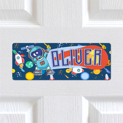 Personalisiert Beliebiger Name METALL Raumfahrer Rakete Schlafzimmer Türschild Plakette. Jungen Kinder