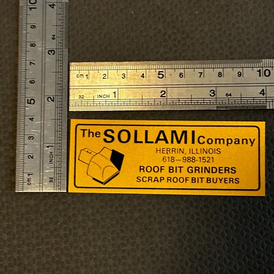 Vintage Sollami Sticker Orange Black 4 in x 1.5 in Herrin Roof Bit Grinders