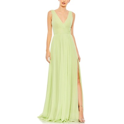 Mac Duggal Ieena 55793 Faux Wrap Bodice Sleeveless Chiffon Gown, Lime, 16