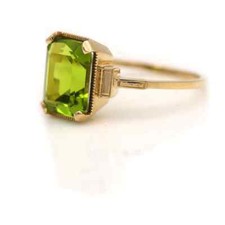 Vintage Genuine Peridot Rings 14K Gold Plated, Natural Peridot Ring Gift Woman