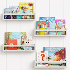 Floating Nursery Book Shelves for Wall Set of 4, White Wall Bookshelf for Kids R