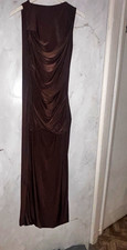 PrettyLittleThing Brown Satin Draped Boat Neck Sleeveless Maxi Dress 12