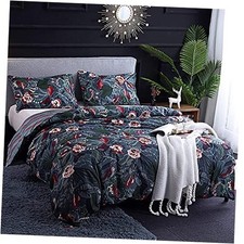 Dark Blue Boho Bedding Sets Size Floral Bird Leaves Pattern Queen A-blue Floral