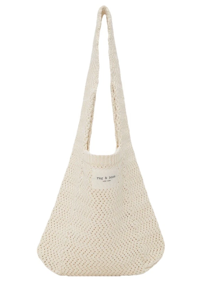 Rag & Bone Addison Off White Shopper Tote Slouch Bag Knit Cotton Beach Ivory