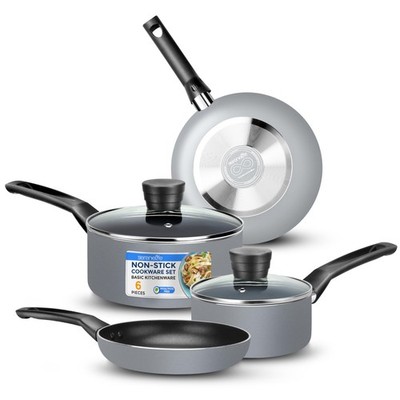 SereneLife Kitchenware Pots and Pans Set, Basic Kitchen One Size, Gray 