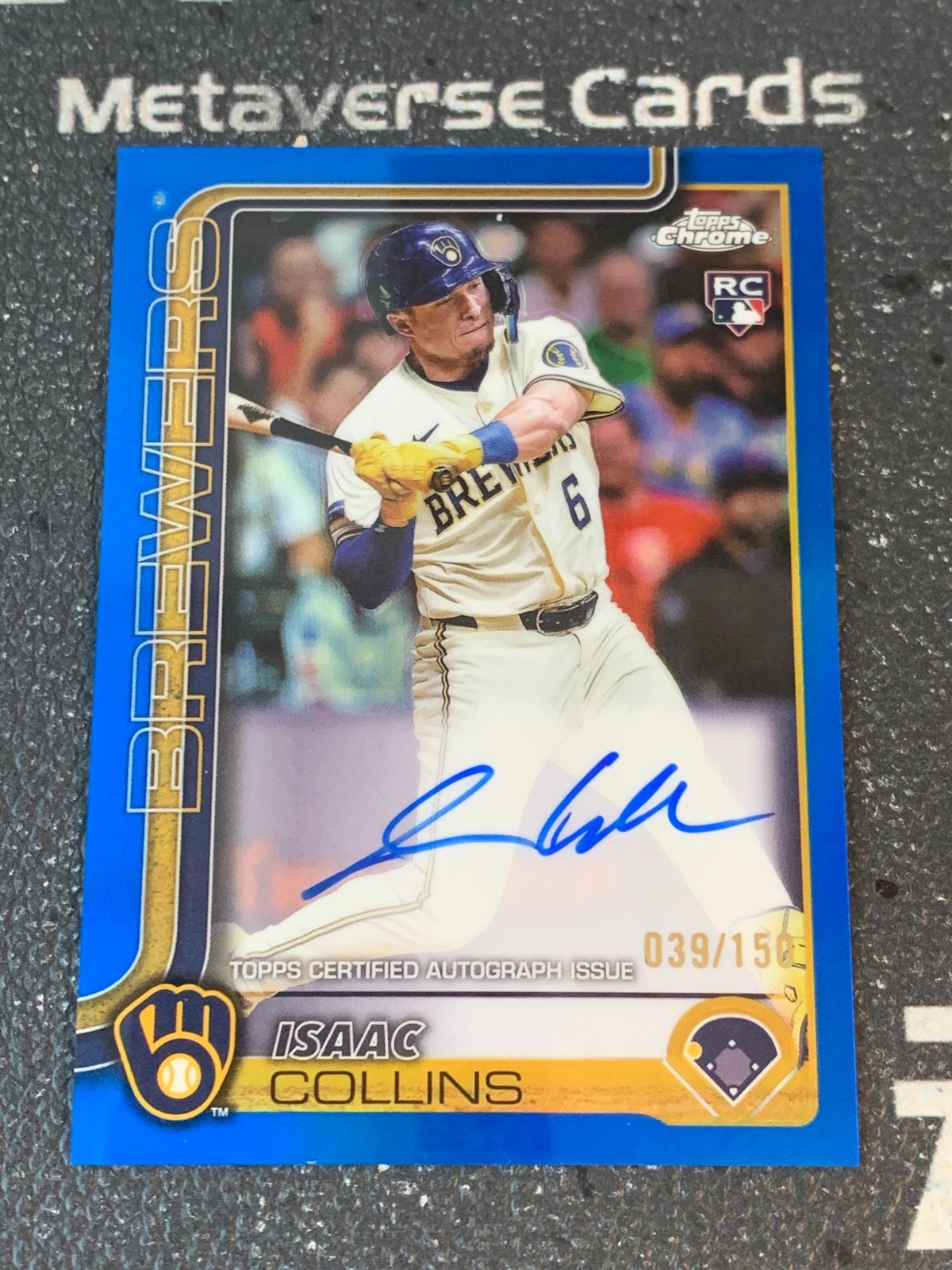 2025 Topps Chrome Baseball Isaac Collins RC Rookie Auto Blue Refractor/150