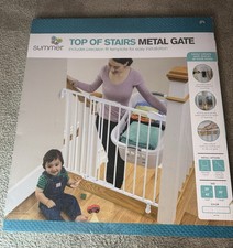 Top of Stairs Simple to Secure Metal Hardware Mounted Pet and Baby Gate,