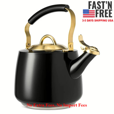[HOT SALE] Thyme & Table Stainless Steel Stovetop Kettle 1.8L - Black & Gold