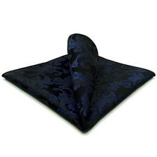 Navy Pocket Square Black Patterned Handkerchief for Men Silk