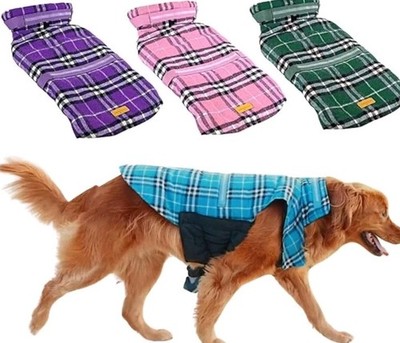 NWT PUPPY EASE LED Waterproof Dog Coat Dog Fleece Jacket Size XL PURPLE PLAID