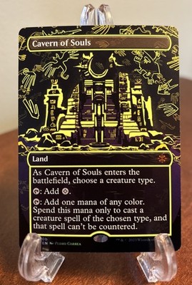 MTG Cavern of Souls Borderless Foil Neon Yellow Ink #0410b NM